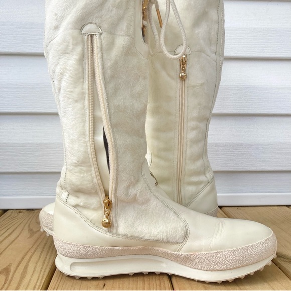 VTG Y2K Adidas Arosa High Tall Fur Leather Boots Ivory White Womens 8 RARE - Picture 8 of 12